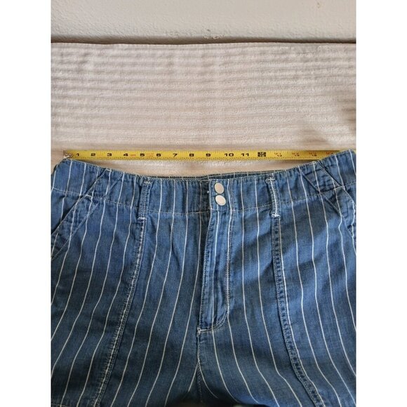 Seven7 Womens Pants 14 Pinstriped Wide Leg Cropped Chambray Patch Pocket Beachy - Picture 14 of 16